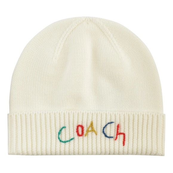 NWT Coach Embroidered Logo Cuff Wool Beanie - Picture 2 of 3
